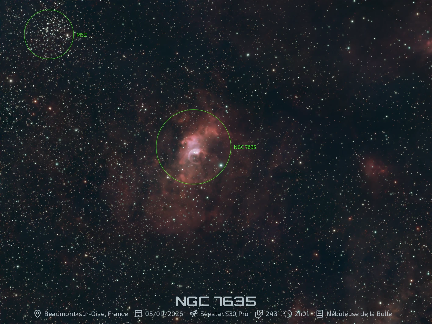 Photo annotée du champ autour de NGC 7635