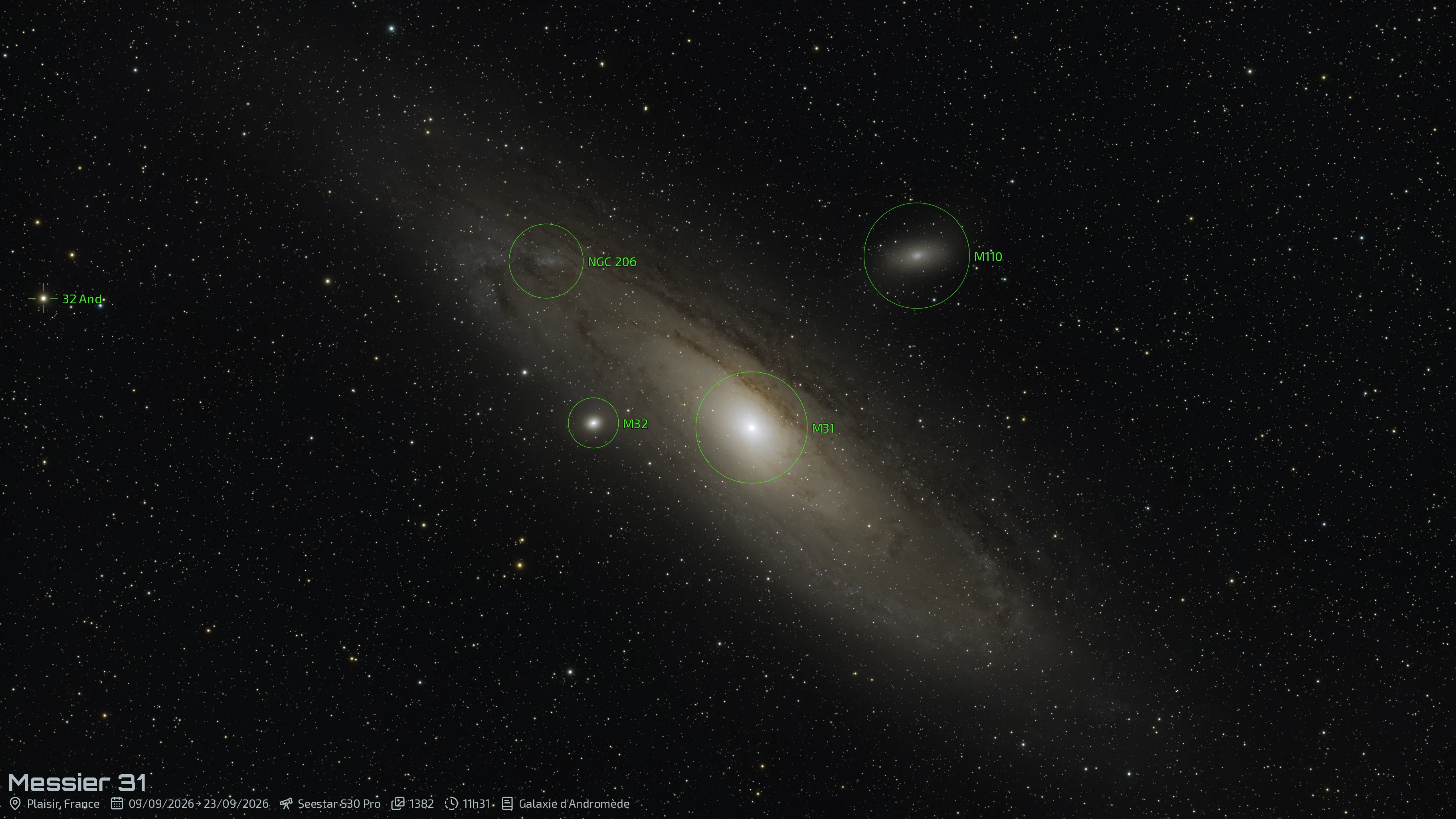 Photo annotée du champ autour de M 31